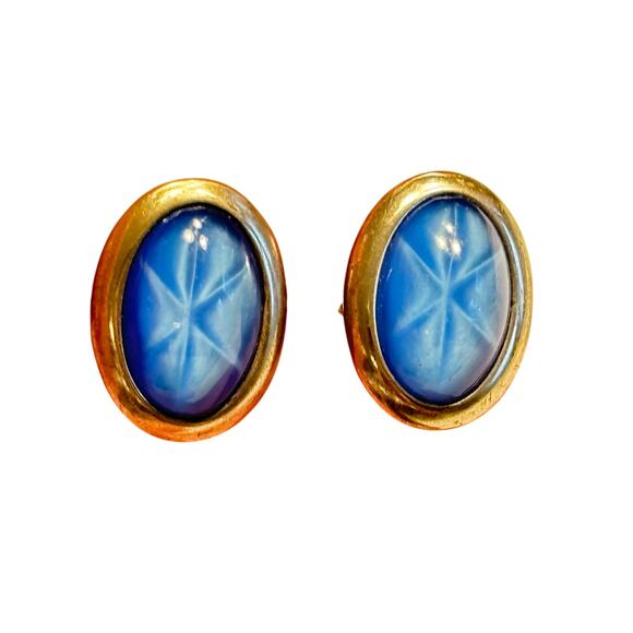 Vintage Anson silver & blue starburst men’s jewelry set cufflinks & tie bar clip - Picture 2 of 8